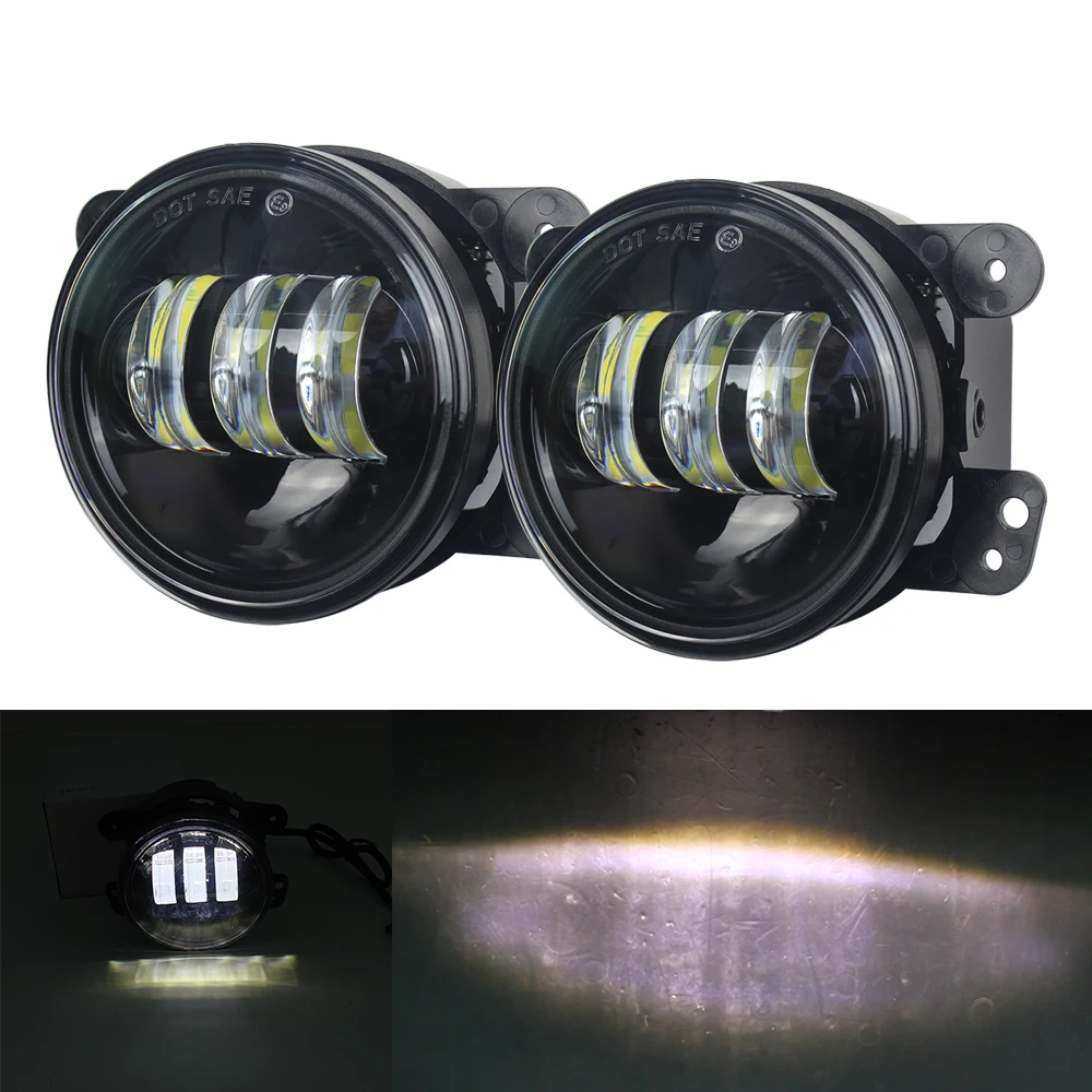 Pair 4inch Round LED Fog Light Driving Lamp Compatible forJeep Wrangler JK 2007-2017
