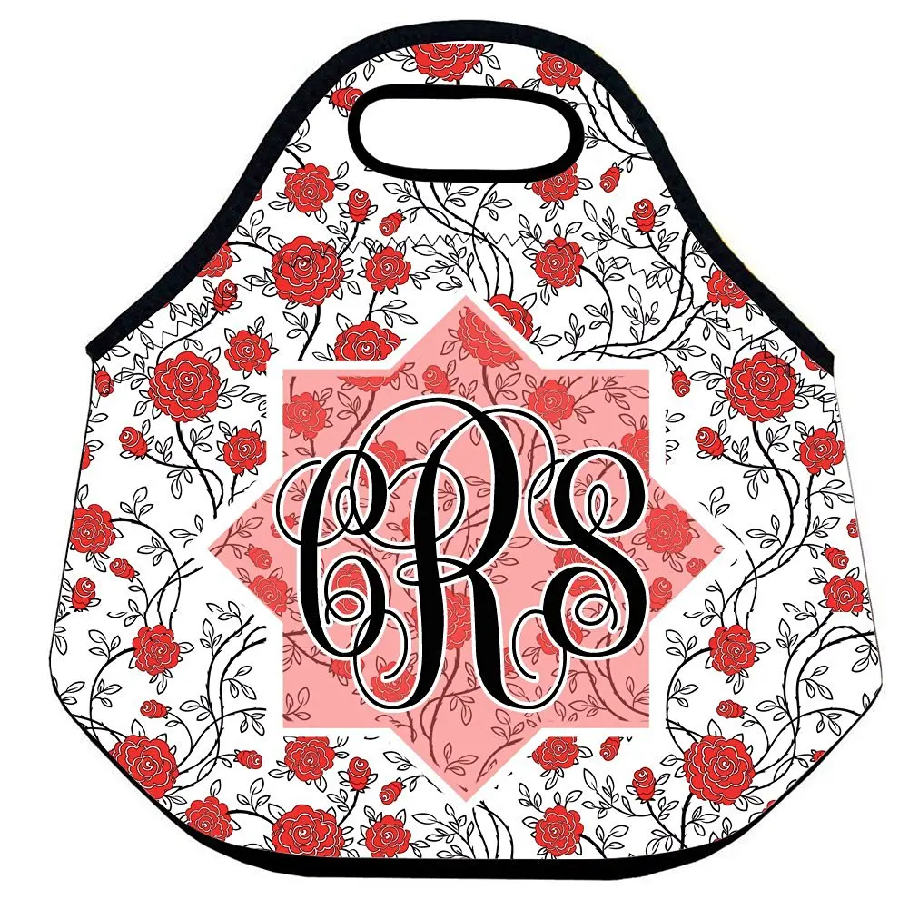 Red Floral Rose Pattern Lunch Bags Women Thermal Food Box For - 87