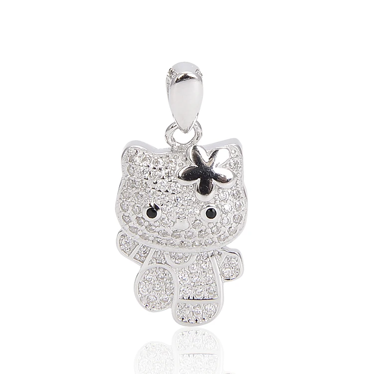 

ZHILIAN Cubic Zircon Choker Animal Jewelry 925 Silver Cute Kitty Charm Collarbone Necklace