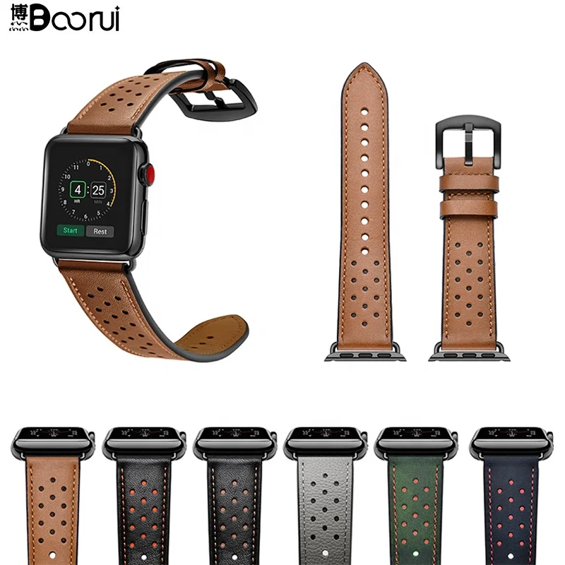 

BOORUI Genuine leather watch strap Comfortable Fashional bands wrist strap for apple watch series 1 2 3 4 with 38mm 42mm width, Gray,brown,green,blue,black with orange and black with brown