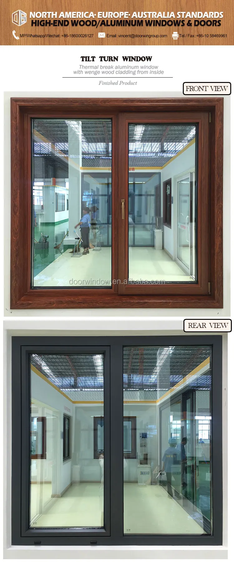 Philadelphia hot sale thermal break aluminum with wood cladding  tilt turn window with high quality nfrc american standard