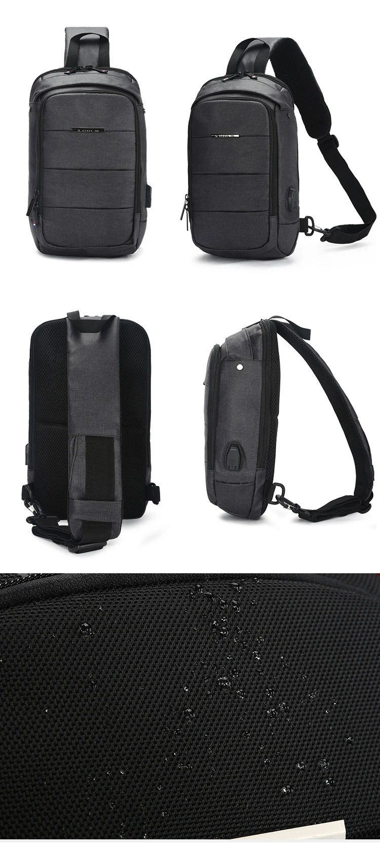 Latest brand design fashionable urban USB charging men's waterproof rucksack sling backpack mochilas satchel bag