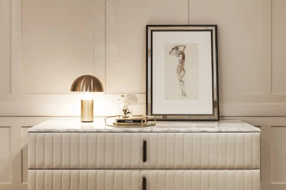 Luxury Designs Gold Fabric Cover Marble Nightstand Buy Luxury