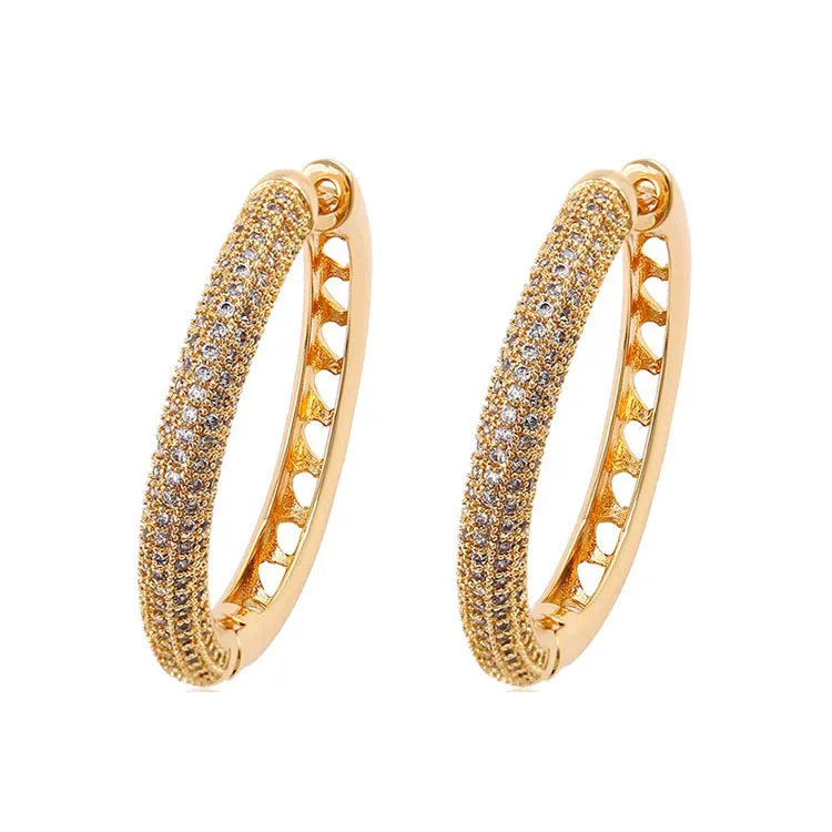 

91172-Xuping Luxury Jewellery Diamond Hoop Earrings Cz Gold Plated, White