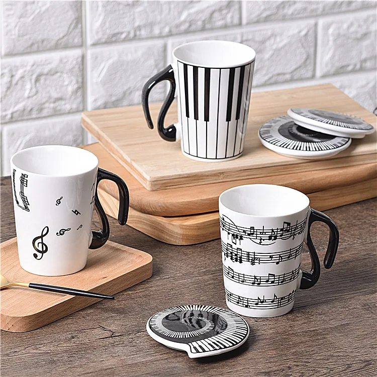 

Wholesale music design ceramic coffee mug five-line porcelain mug, White