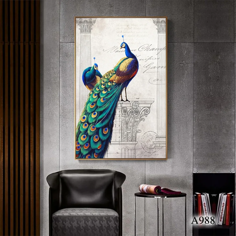 
Printed Peacock Painting Canvas Framed Painting Wall Art 