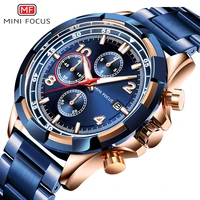 

MINI FOCUS 2019 Fashion Military Watch Men 3 Sub-dials Multifunction Rose Golden Blue Quartz Mens Watches Top Brand Luxury Clock
