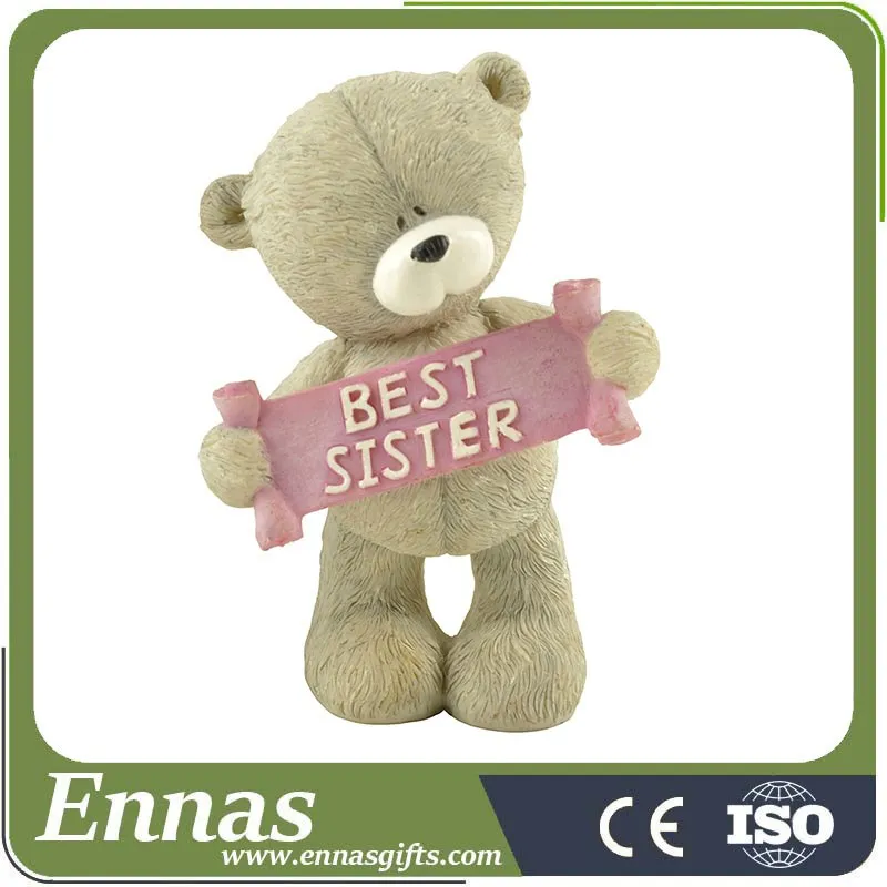 STOCK products Polyresin cute bear figurines home decoration with "BEST SISTER"