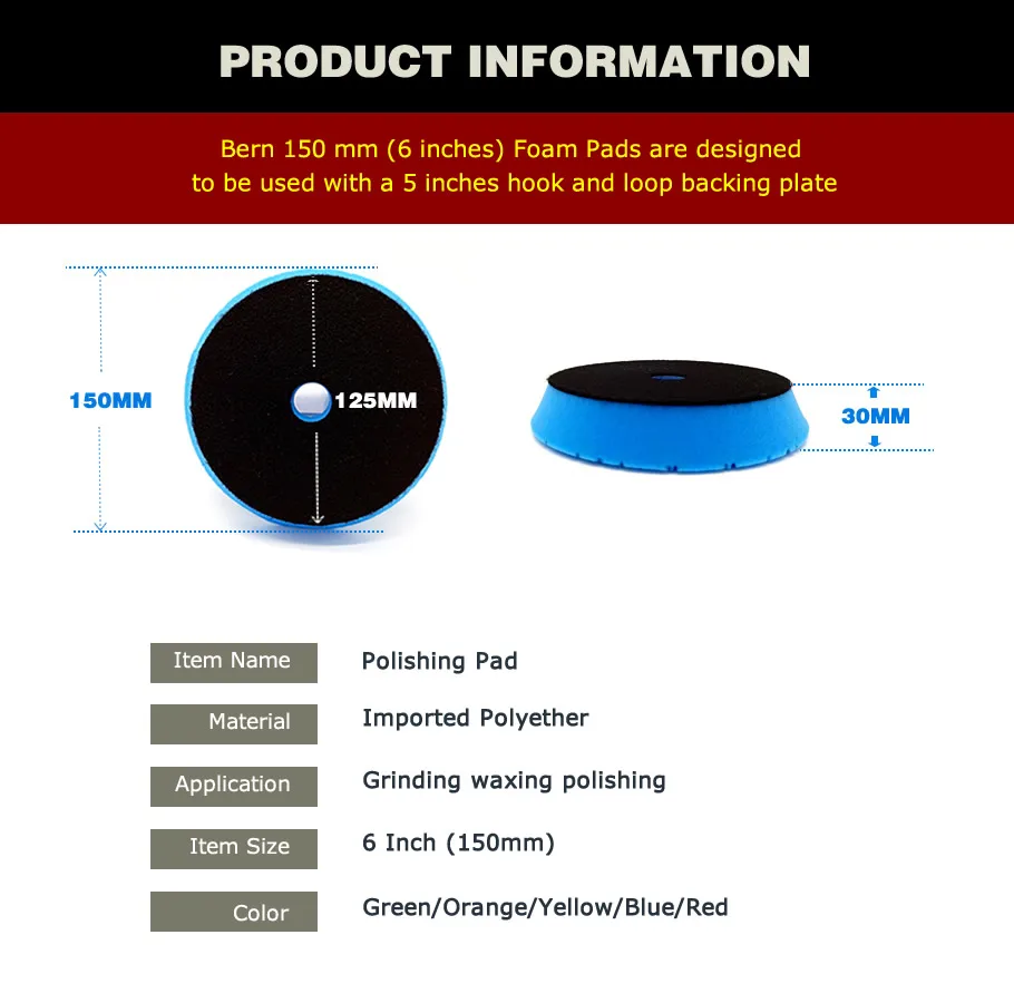 Hex Logic Car Foam Polishing Pad& Buffing Pad Sponge 6 Inch 150mm Green