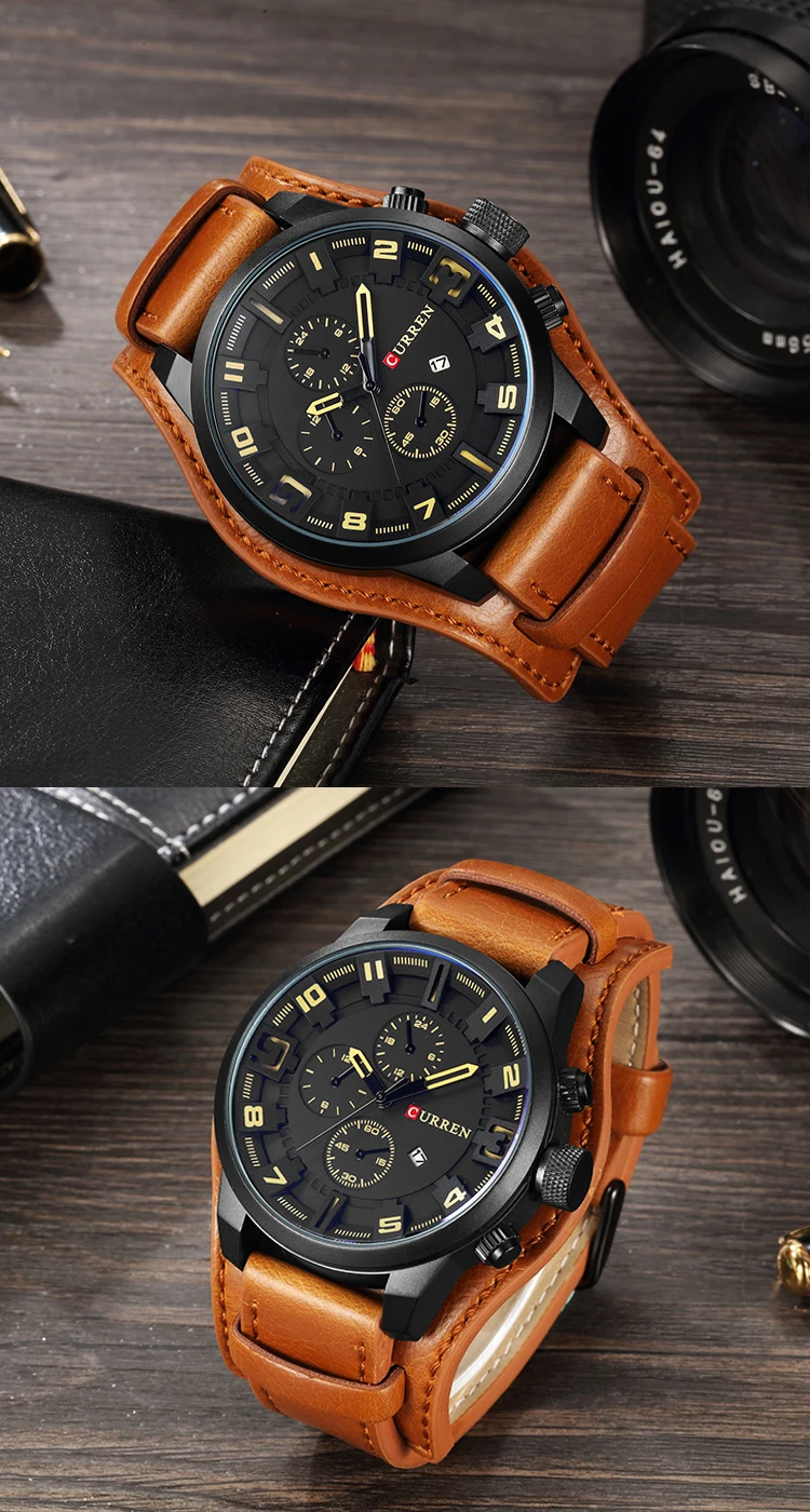 CURREN 8225 Watch Men Quartz Watch Mens Top Brand Leather Sports Wristwatch Date Clock Relogio masculino