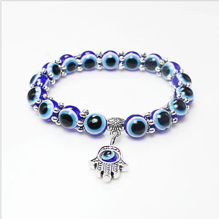 

Retro Blue Eye Beads Fatima Hand Lucky Bracelet Unisex, Picture