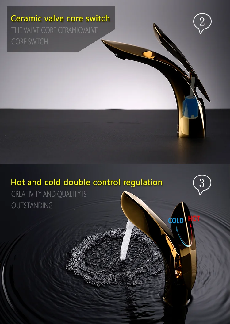 Oubao New Design Hotel Luxury Upc Golden Single Handle Bathroom Basin