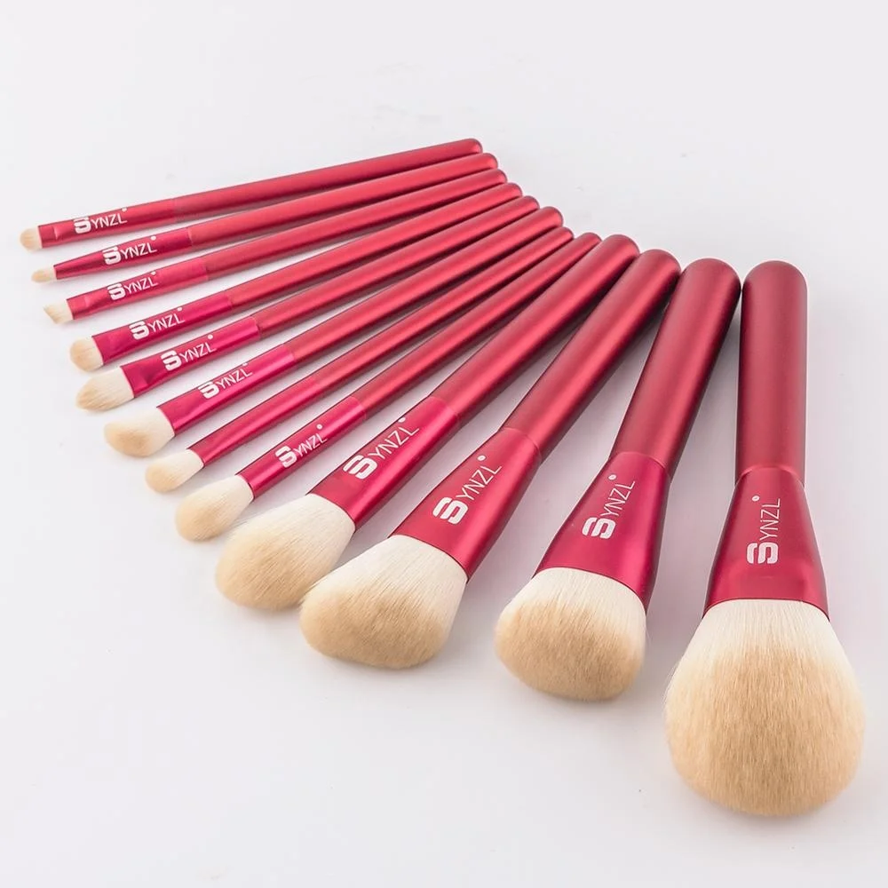 

New High Quality 12pcs Synthetic Makeup Brushes Wood Handle Red Color Cosmetic Brushes With Private Label