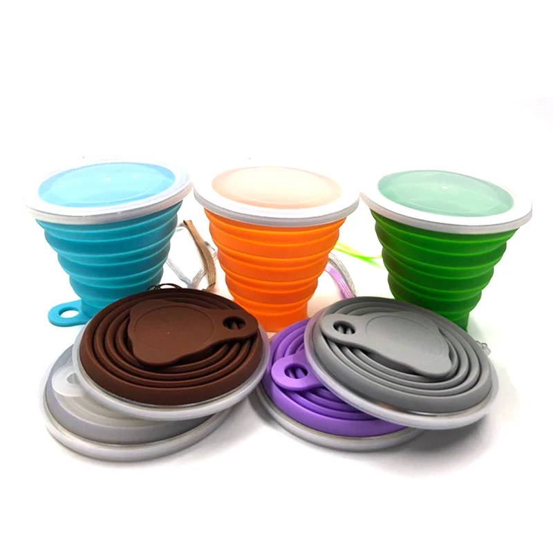 

Amazon Top selling custom logo silicone collapsible drinking travel cups, Transparent;purple;orange;blue