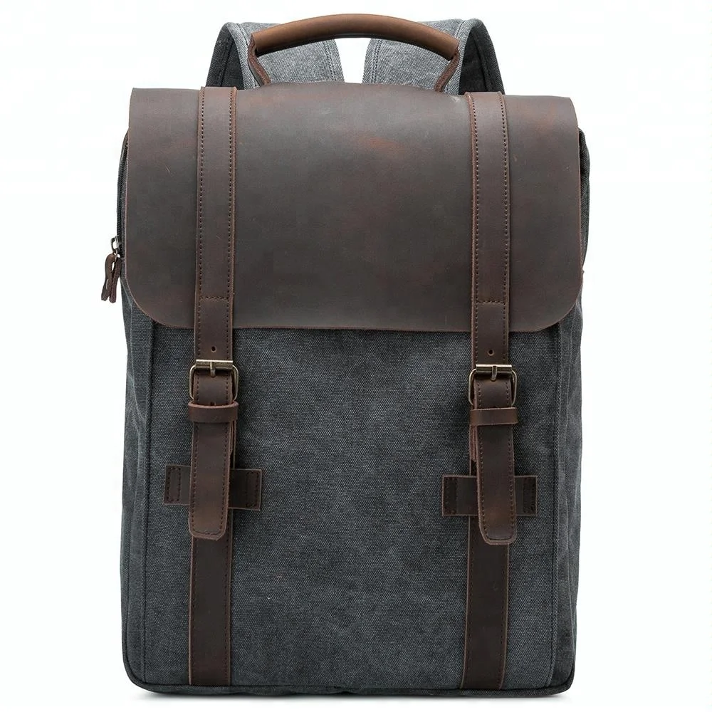 

2019 customized fashional Canvas leather backpack vintage leather backpack, Grey/customized