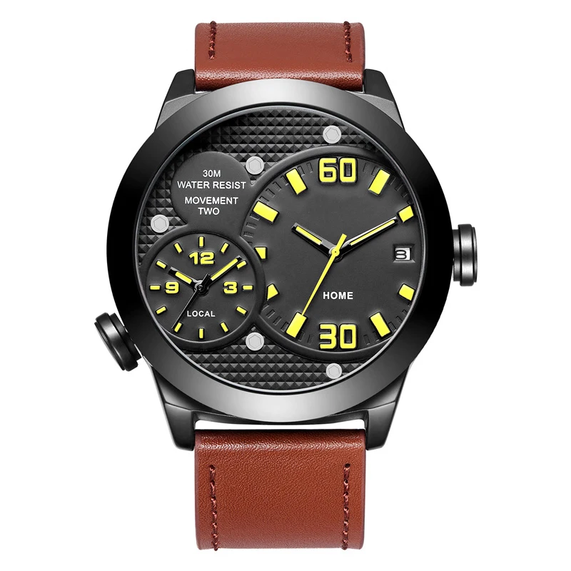

sport watches men wrist quartz watch leather own logo watches reloj gents brand watch 2019 double move wristwatch