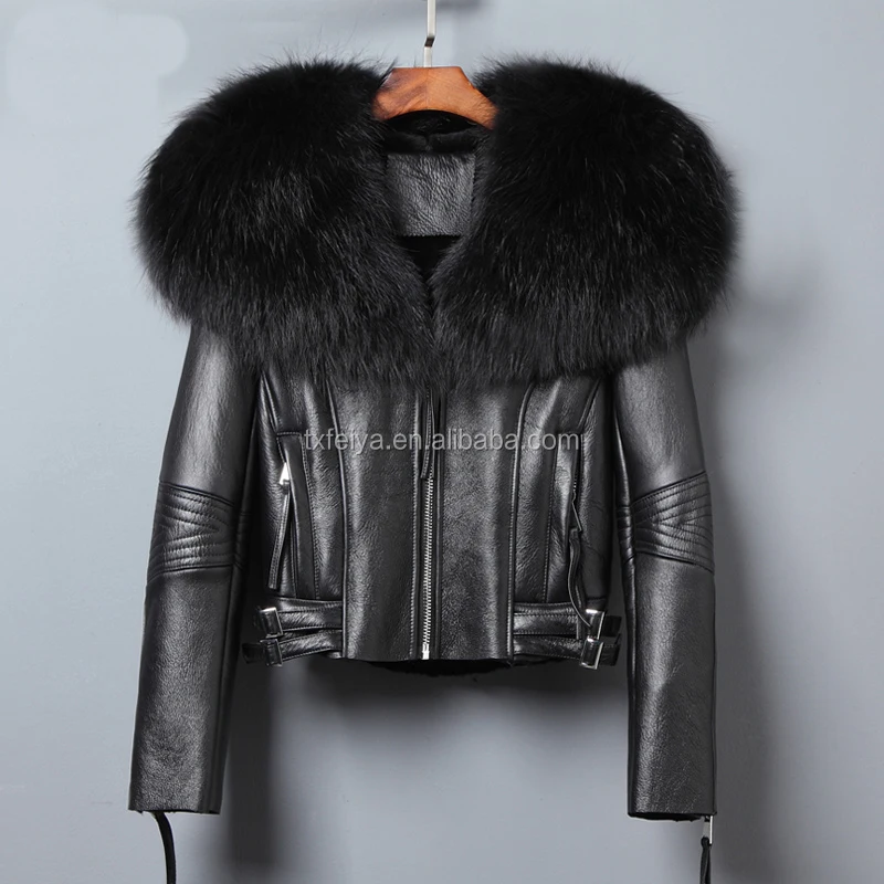 

Women's Shearling Sheepskin Leather Jacket Designer Winter Fur Coat, We can dye any color