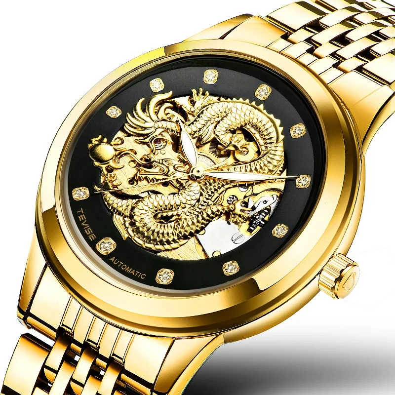 

TEVISE Watch 9006 Fashion Automatic Mechanical Dragon Stainless Steel Men's Watch Waterproof Wristwatches Relogio Masculino, 6-color