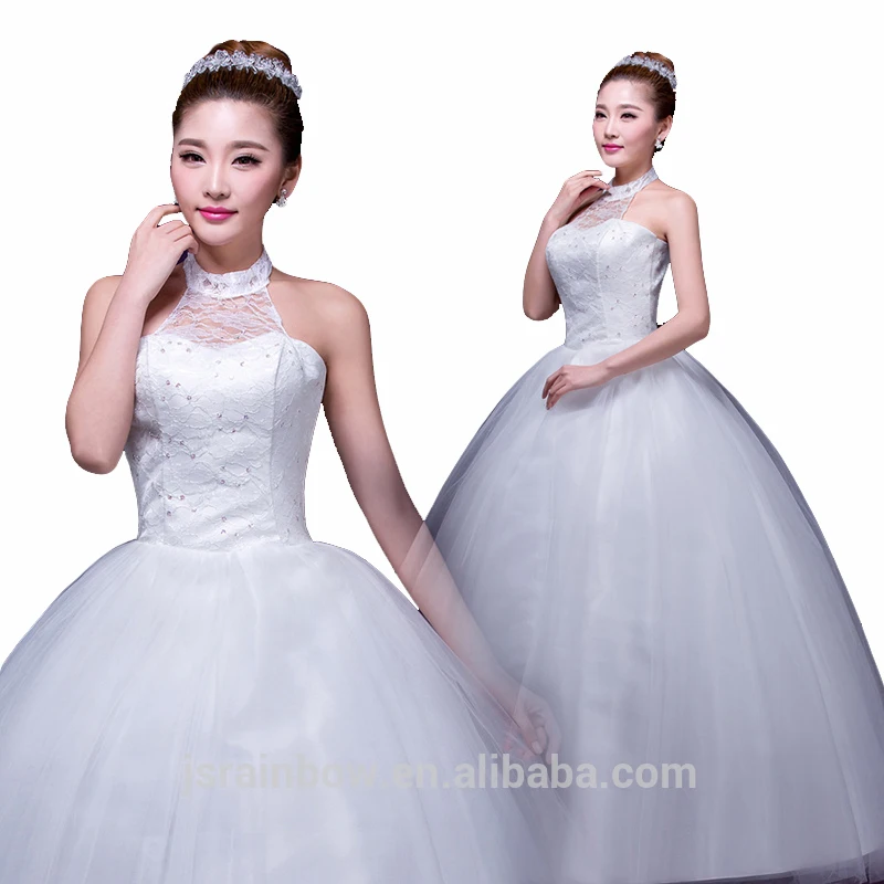

High Neck Pure White A-line Gown