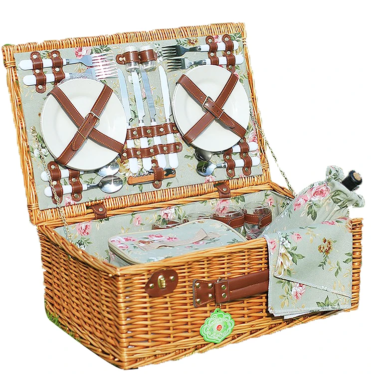 

Direct Factory Woven Rattan Wicker Picnic Basket With Buckle Lid, Natural