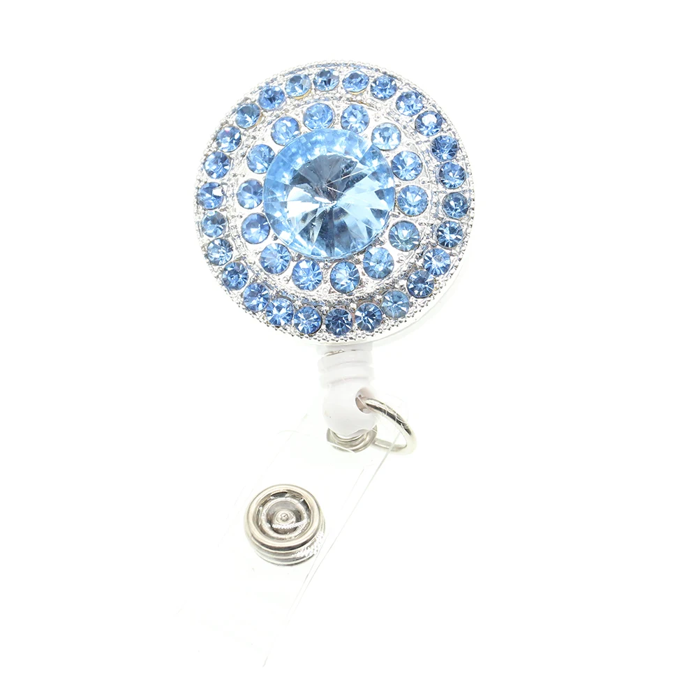 

Jewelry Rhinestone Blue Rhinestone Round Button Retractable Badge Reel/ ID Badge Holder