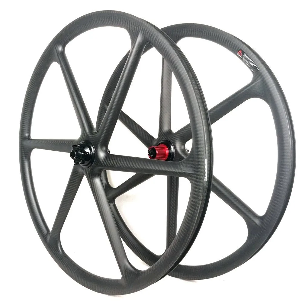 Full Carbon Clincher Tubeless 6 Spoke Bicycle Wheels Front Thru Axel ...