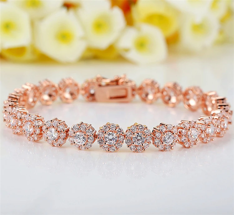 

women white cz rose gold plating copper bracelets in stock