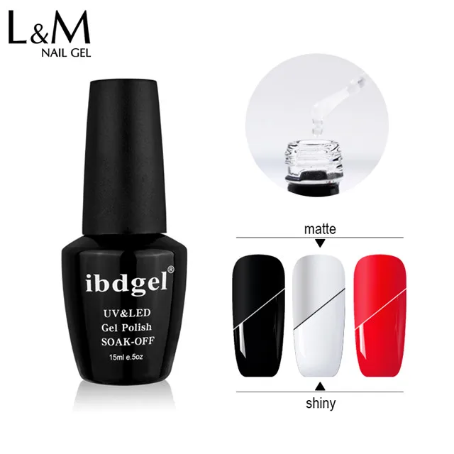 

L&M ibdgel brand soak off clear nail polish gel matte no wipe top coat nail polish uv gel, Clear, matte
