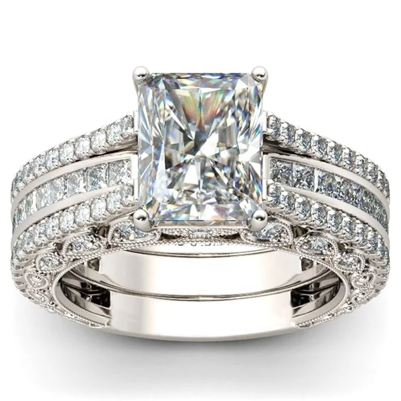 

Caoshi Couples Jewelry Three Pieces 925 Ring Set AAA Cz Ring Set Fashion Silver Ring Set