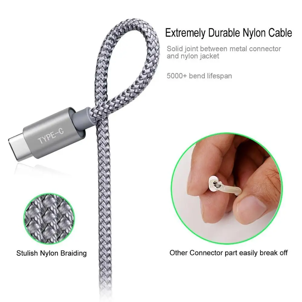Nylon Braided Extension USB C Cell Phone Cables 6 Feet Charging Cable C Type 2M - ANKUX.COM