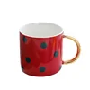 Nordic INS Style Gold Christmas Cup Saucer Full Wrap Printing Ceramic Mug With Golden Handle