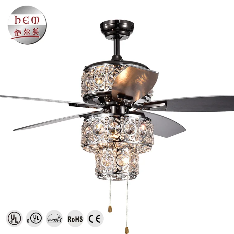 
Concise durable luxury dining crystal ceiling fan lamp 