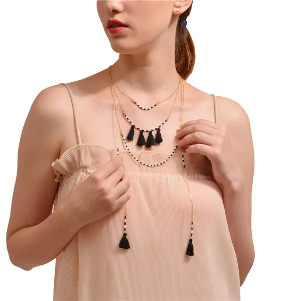 

Chic Fashion Women Jewelry Beads Chain Tassel Long Necklace, Gold