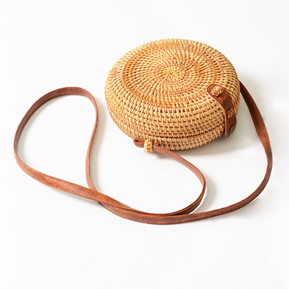 

New Handmade Round Rattan Woven Straw Sling Shoulder Bag Beach Handbags