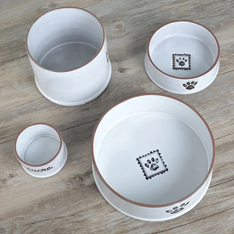 white ceramic dog bowl