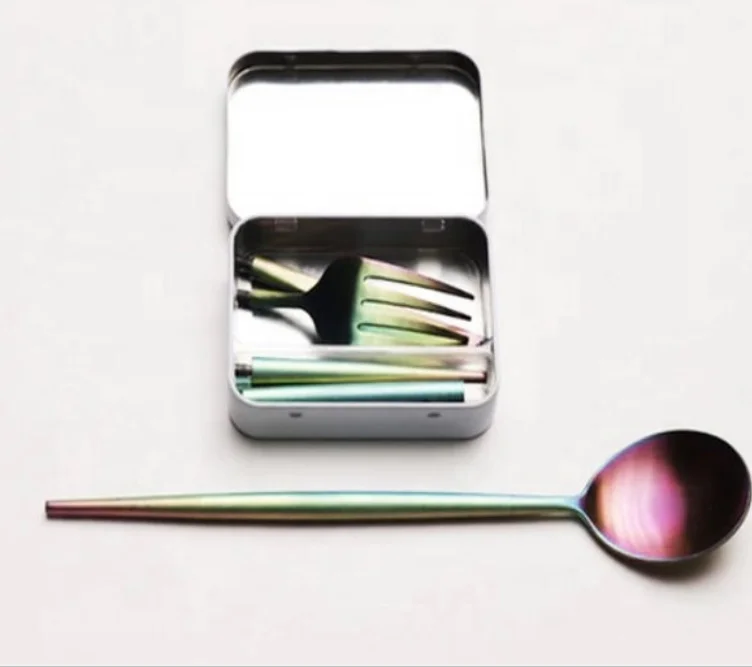 2019 camping collapsible portable travel 18/10 stainless steel cutlery set flatware set with travel case