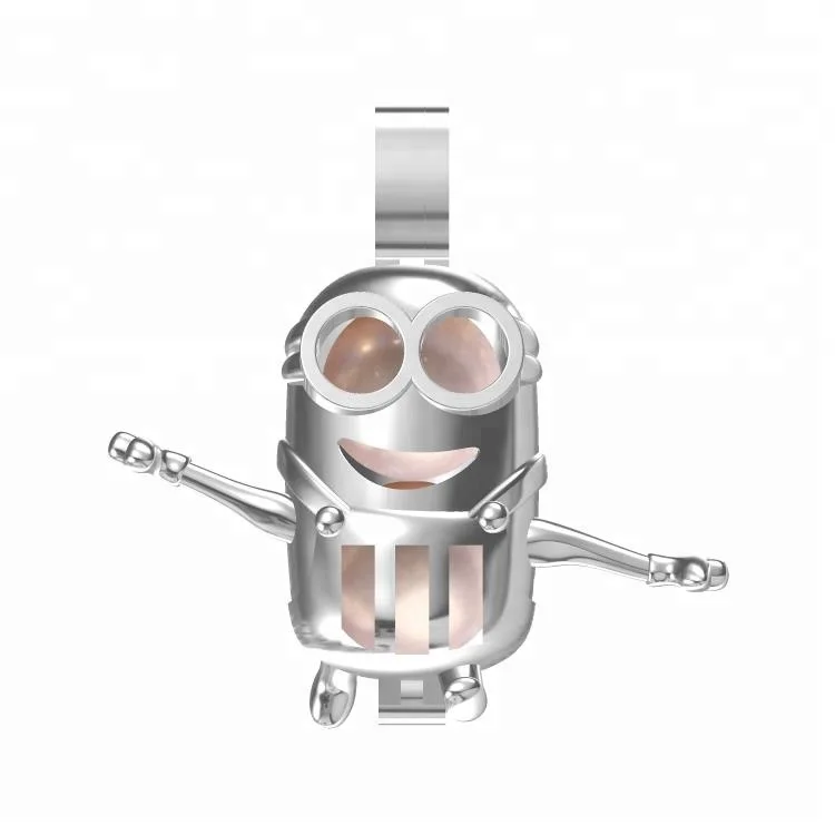 

cute boy Minions door cage charm pearl pendant 925 sterling silver hollow setting locket necklace for birthday gift