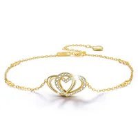 

New Double Love Heart 925 Sterling Silver Cubic Zirconia 18K Plated Gold Anklet Designs For Women and Girls