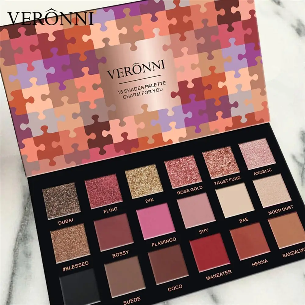 

VERONNI Eyeshadow Pigments Maquiagem Makeup Cosmetics Shimmer Matte 18 Colors Metallic Rose Gold Eye Shadow