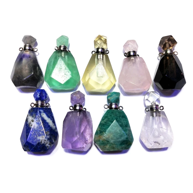 

Natural gemstone Essential Oil Diffuser Perfume Bottle Pendants stainless steel amazon stone jewelry charm for necklace making, Multi