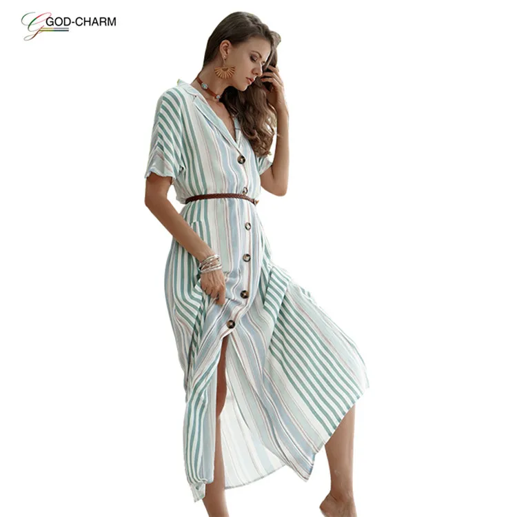 

GC-66870682 Wholesale Bottom Stripe Casual Loose Customized Printing Long Women T-Shirt Dress, As photo shown or customized