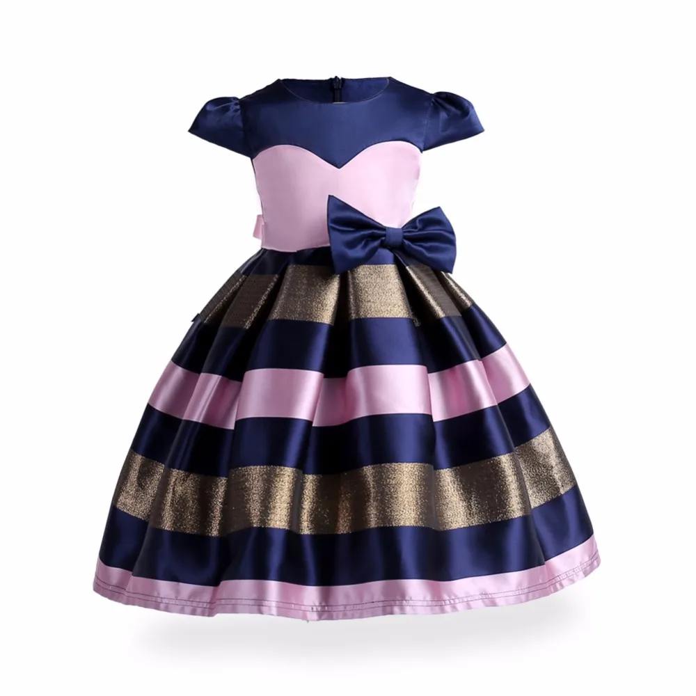 

Girls Printing Bowknot Wedding Wear Party Costume, Red&rose;pink&blue