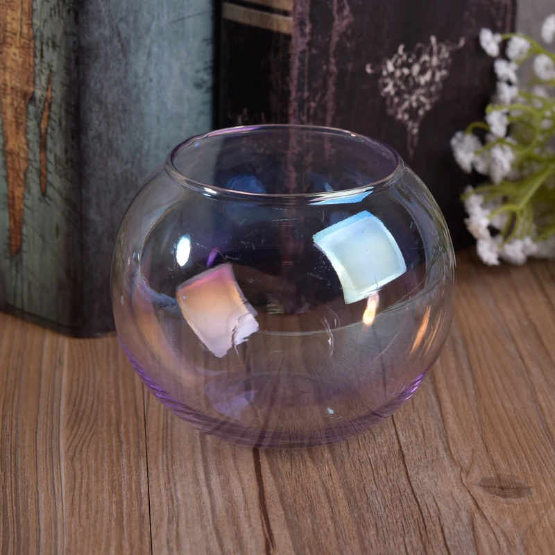 Wholesales ball iridescent transparent glass candle holders home decoration