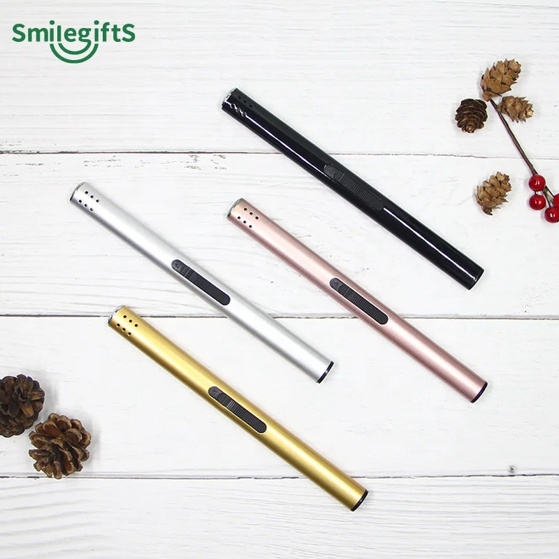 

Luxury Scented Candle Aluminum Inflatable Long Lighter Rechargeable Windproof Kitchen lighter, Black/gold/rose gold/silver/copper