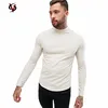 Wholesale Cheap Plain White 100% Cotton Long Sleeves Turtleneck Curved Hem Men's T Shirt Available 25 Colors