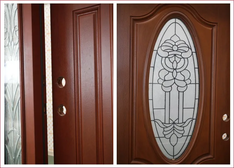 FRP GRP SMC door Fiberglass DOOR Woodgrain Texture door and door skin-double door-3panels two sidelite