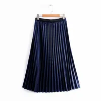 

New fashion solid color glossy pleated skirt casual woman long skirt