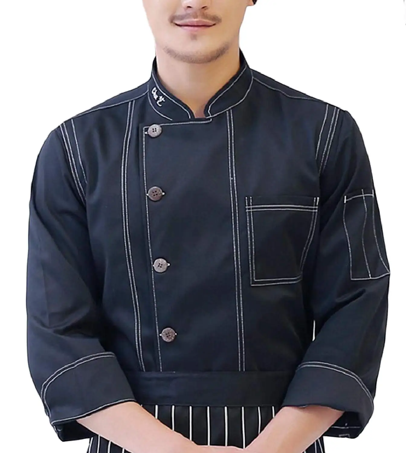 ONTBYB Men Denim Double Breasted Chefs Work Clothes Chefs Uniforms