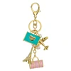 KD-49 Initial Gift Fashion Pendant Pearl Airplane Crystal Eiffel Tower Handbag Keychain