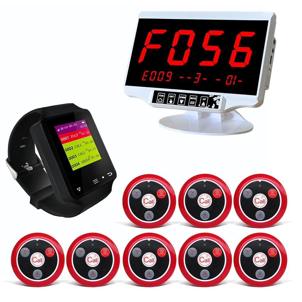 Artom restaurant calling system wireless with 10 waiter call pagers and waterproof watch set in French Spanish Italian Russian